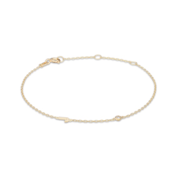 Rocksbox The Sideways Initial Lab-Grown Diamond "J" Bracelet 24K Yellow Gold Vermeil Sterling Silver 8"