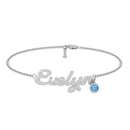 Bezel-Set Round Birthstone Nameplate Bracelet (1 Stone and Name)