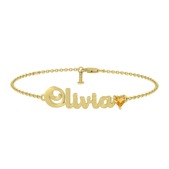 Heart Birthstone Nameplate Bracelet (1 Stone and Name)
