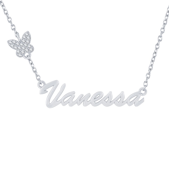 Butterfly Script Name Necklace 1/10 ct tw Diamonds 18" (1 Name)