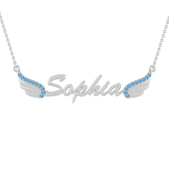 Birthstone Nameplate Wings Necklace (1 Stone and Name)