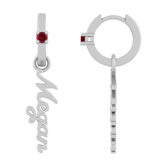 Birthstone Dangling Nameplate Earrings (1 Stone and Name)