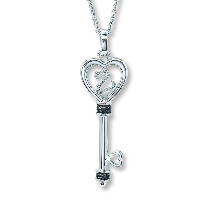 Main Image 1 of Open Hearts Key Necklace 1/15 ct tw Diamonds Sterling Silver 18&quot;