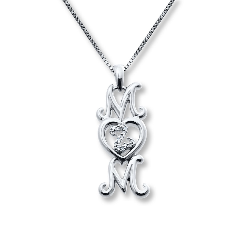 Open Heart "Mom" Necklace Diamond Accents Sterling Silver 18"