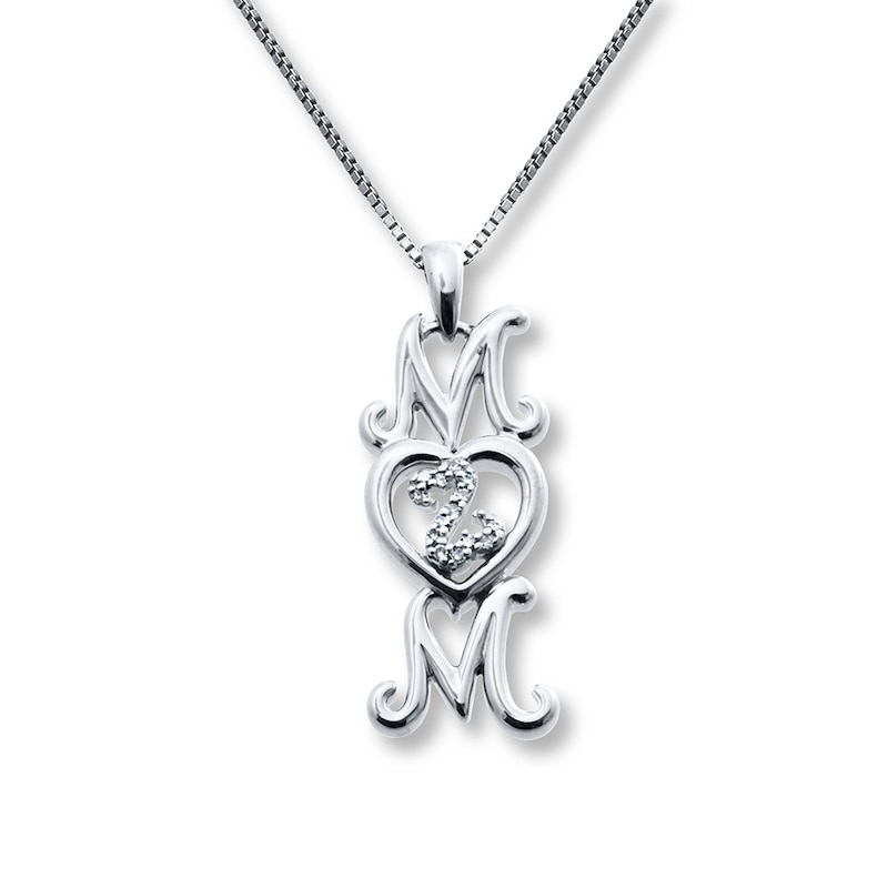 Main Image 1 of Open Heart &quot;Mom&quot; Necklace Diamond Accents Sterling Silver 18&quot;