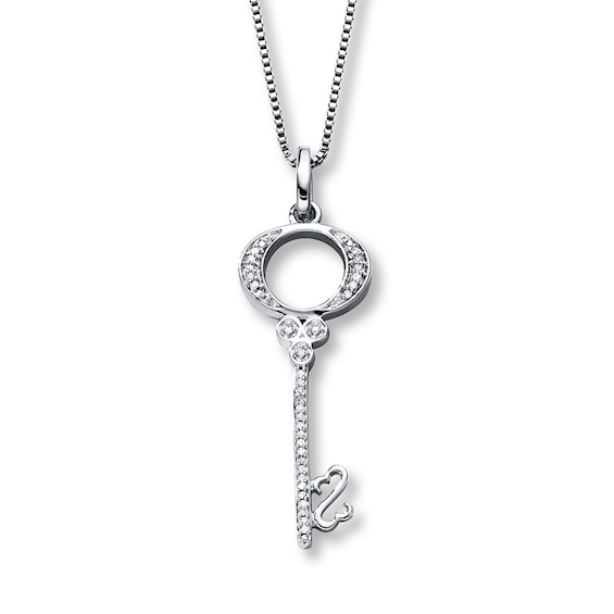 Open Hearts Key Necklace Diamond Accents Sterling Silver Kay - Kay Jewelers Open Heart Pendant