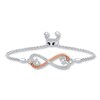 Thumbnail Image 1 of Heart Bolo Bracelet 1/6 cttw Diamonds Sterling Silver & 10K Rose Gold 9.5&quot;