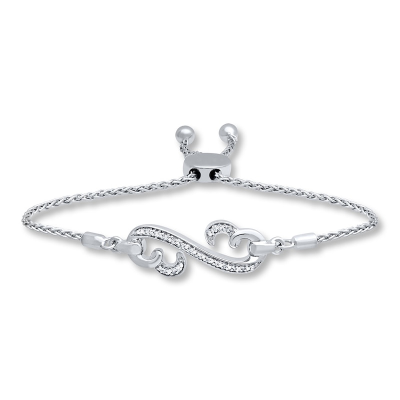 Heart Bolo Bracelet Diamond Accents Sterling Silver 9.5"