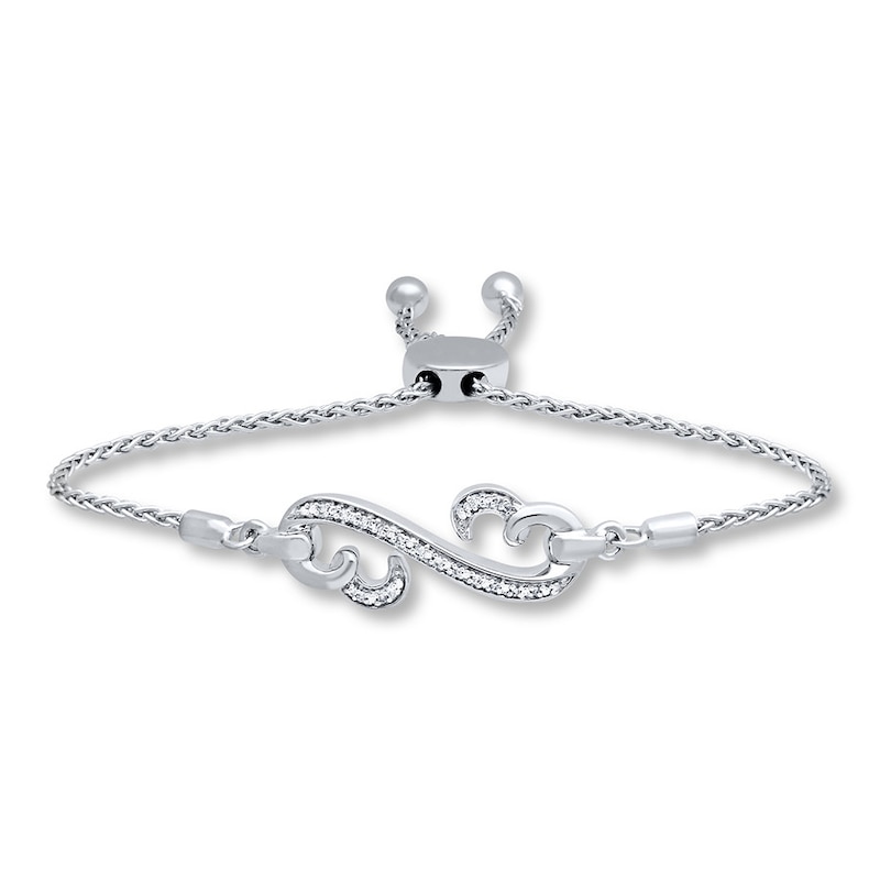 Main Image 1 of Heart Bolo Bracelet Diamond Accents Sterling Silver 9.5&quot;