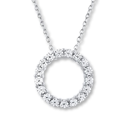 THE LEO Diamond Circle Necklace 1 ct tw Round-cut 14K White Gold 19&quot;