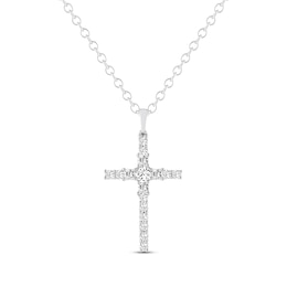 THE LEO Diamond Cross Necklace 1 ct tw Round-cut 14K White Gold 19&quot;