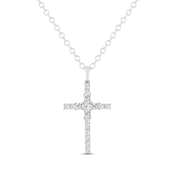 Kay THE LEO Diamond Cross Necklace 1 ct tw Round-cut 14K White Gold 19"