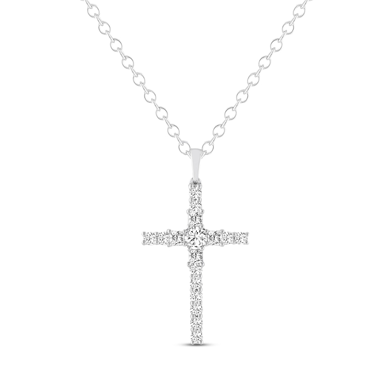 THE LEO Diamond Cross Necklace 1 ct tw Round-cut 14K White Gold 19"