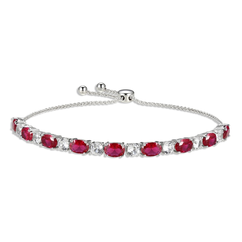 Lab-Created Ruby & White Lab-Created Sapphire Bolo Bracelet Sterling ...