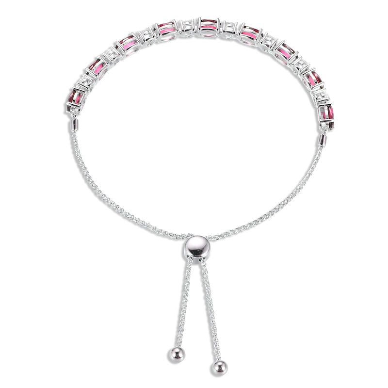 Lab-Created Ruby & White Lab-Created Sapphire Bolo Bracelet Sterling Silver