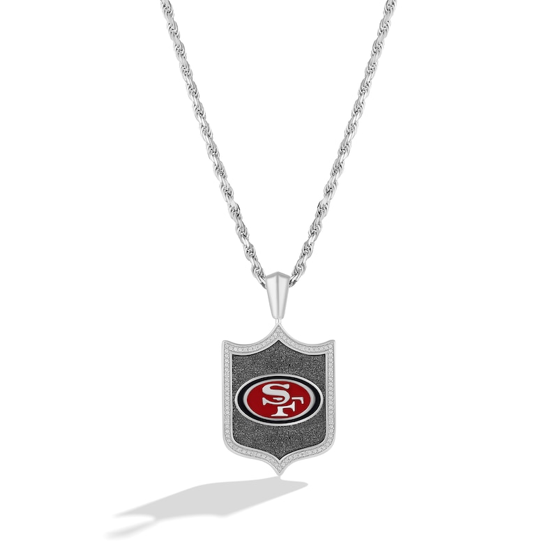 True Fans San Francisco 49ers 1/5 CT. T.W. Diamond and Enamel Reversible Shield Necklace in Sterling Silver