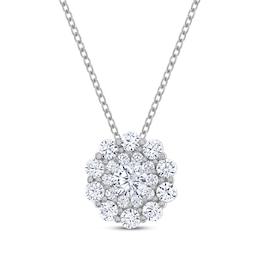 THE LEO Multi-Diamond Center Necklace 1 ct tw Round-Cut 14K White Gold 19"