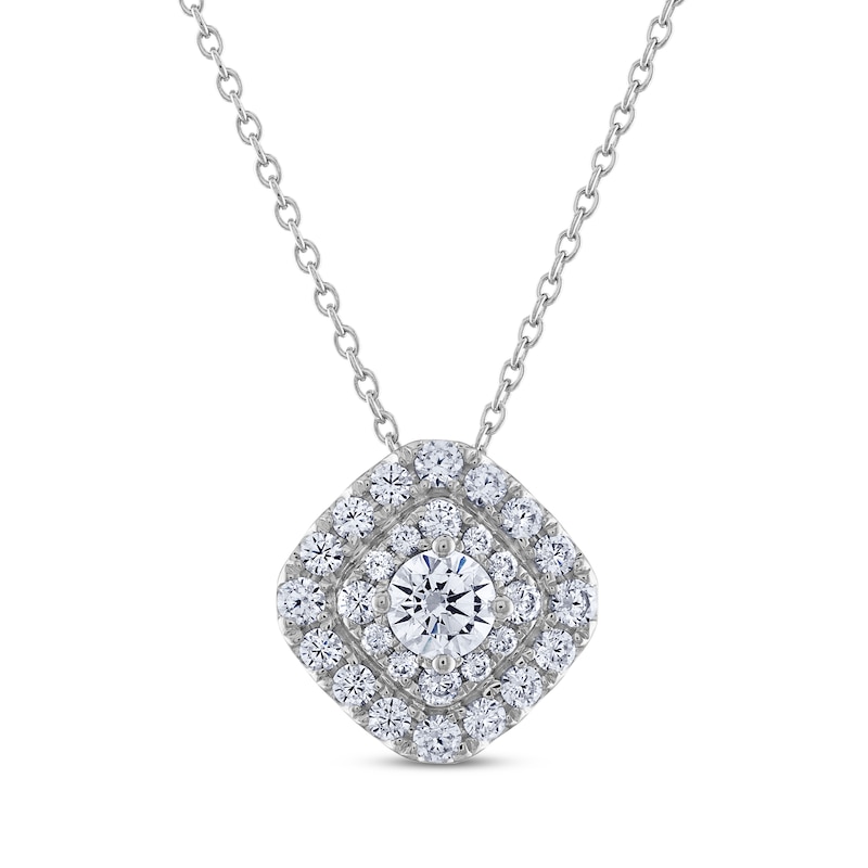 Main Image 1 of THE LEO Cushion-Shaped Diamond Necklace 1 ct tw Round-Cut 14K White Gold 19&quot;