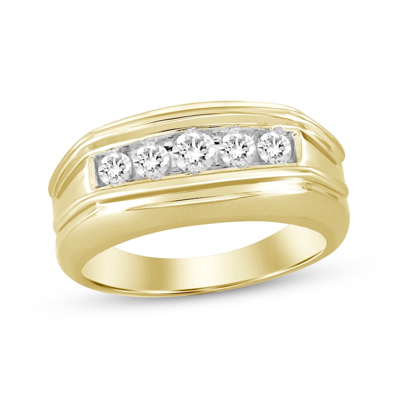 Main Image 1 of Men’s Round-Cut Diamond Wedding Band 1/2 ct tw 10K Yellow Gold