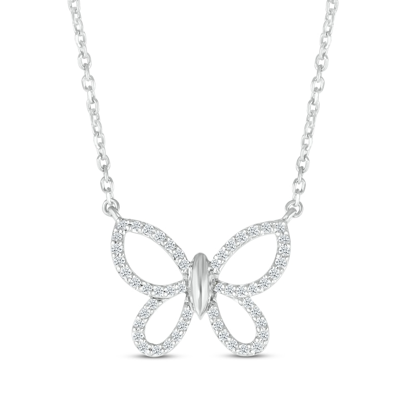 Main Image 1 of Diamond Butterfly Outline Necklace 1/6 ct tw Sterling Silver 18"