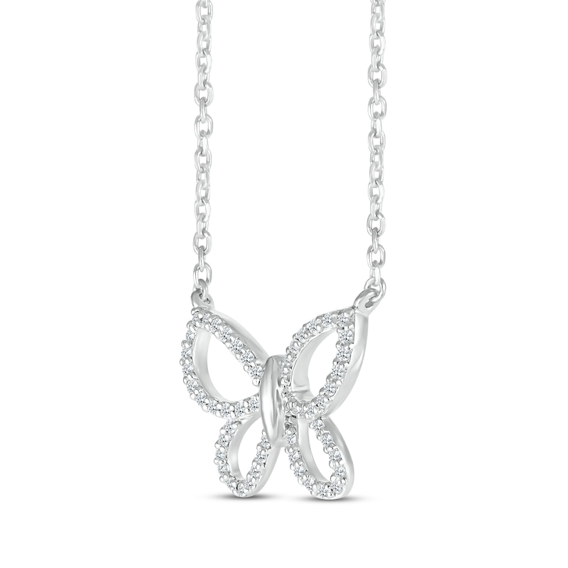 Main Image 2 of Diamond Butterfly Outline Necklace 1/6 ct tw Sterling Silver 18"