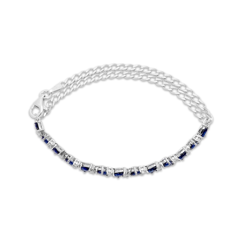 Pear-Shaped Blue Lab-Created Sapphire & White Lab-Created Sapphire Adjustable Line Bracelet Sterling Silver 9"