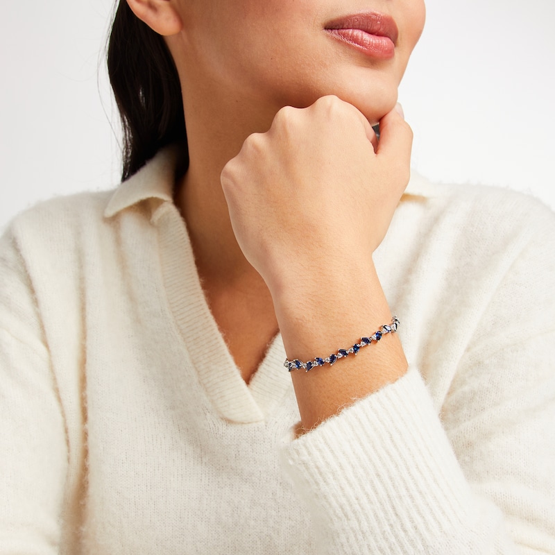 Pear-Shaped Blue Lab-Created Sapphire & White Lab-Created Sapphire Adjustable Line Bracelet Sterling Silver 9"