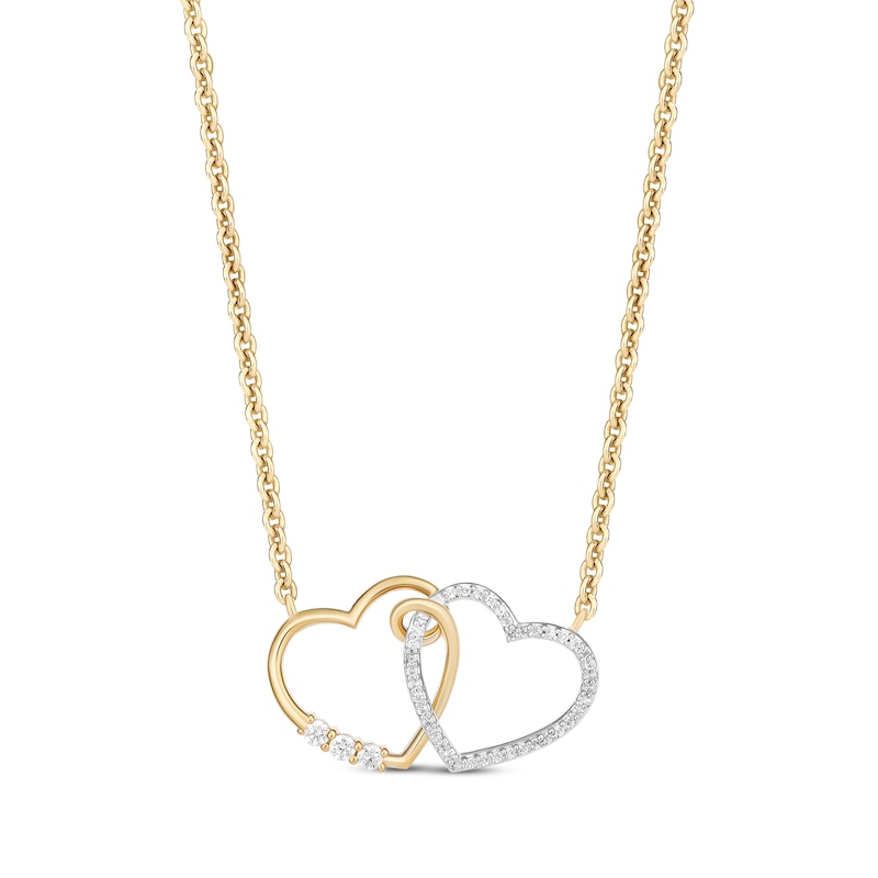 Main Image 1 of Hallmark Diamonds Interlocking Hearts Necklace 1/5 ct tw 10K Yellow Gold 18&quot;