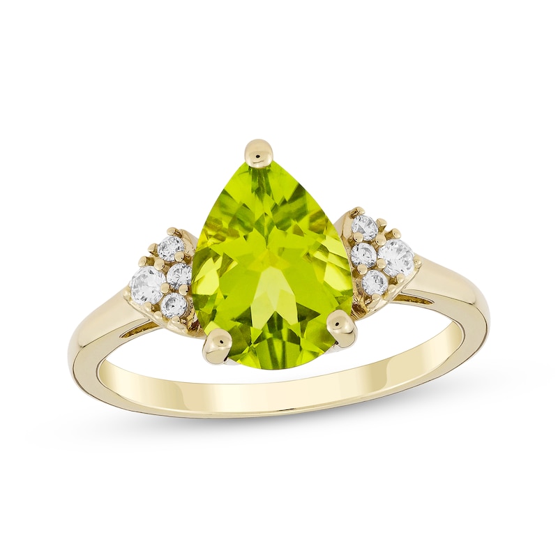 Main Image 1 of Pear-Shaped Peridot & Diamond Ring 1/10 ct tw 10K Yellow Gold