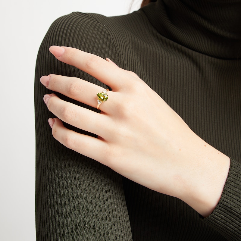 Main Image 3 of Pear-Shaped Peridot & Diamond Ring 1/10 ct tw 10K Yellow Gold