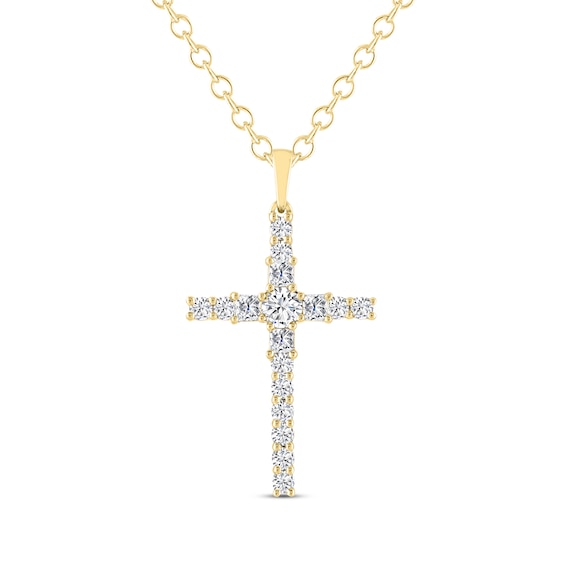 THE LEO Diamond Princess & Round-Cut Cross Necklace 1 ct tw 14K Yellow Gold 19"
