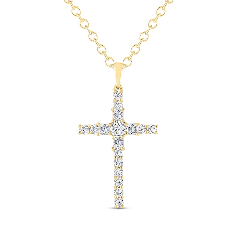 THE LEO Diamond Princess & Round-Cut Cross Necklace 1 ct tw 14K Yellow ...