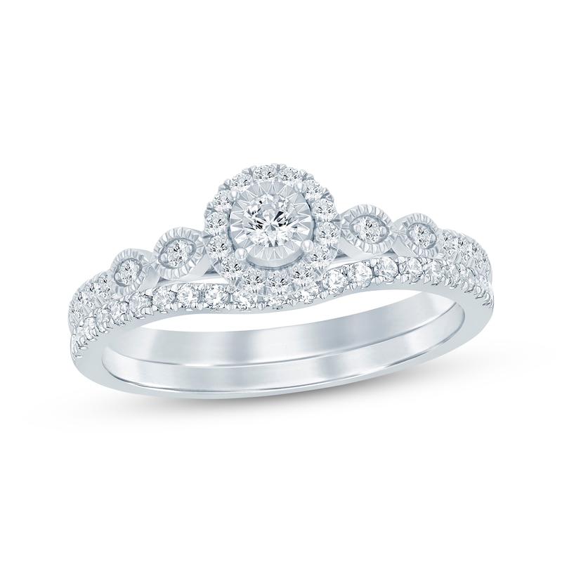 Main Image 1 of Now + Forever Round-Cut Diamond Halo Bridal Set 3/8 ct tw 14K White Gold