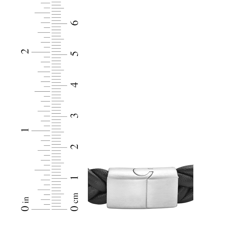 Main Image 4 of Men's Black Leather Bracelet with Stainless Steel Clasp 8.5&quot;