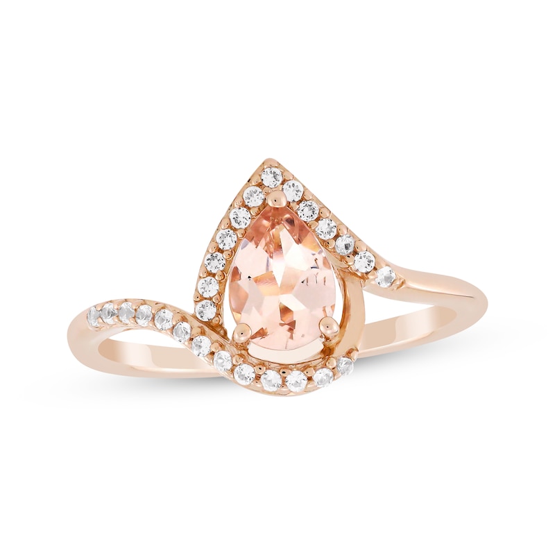 Main Image 1 of Pear-Shaped Morganite & White Lab-Created Sapphire Ring 10K Rose Gold