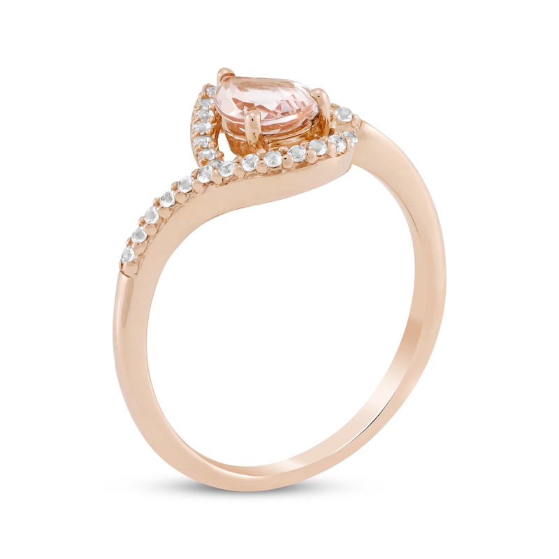 Main Image 2 of Pear-Shaped Morganite & White Lab-Created Sapphire Ring 10K Rose Gold