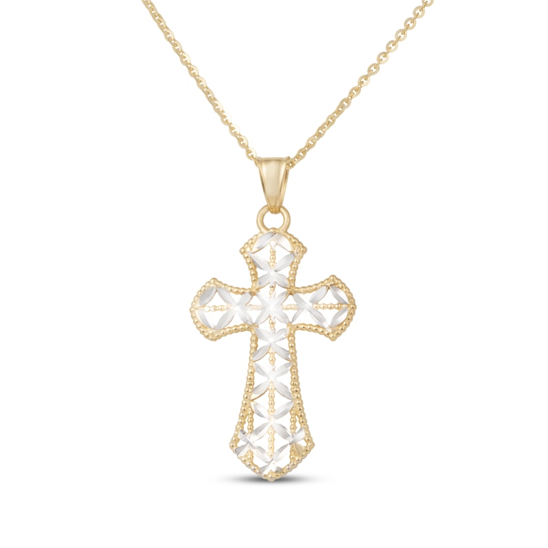 Italian Brilliance Diamond-Cut Cross Necklace 14K Yellow Gold 18"
