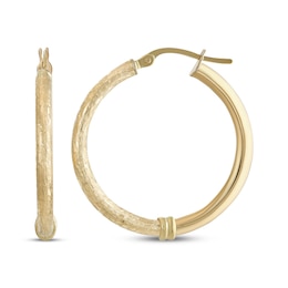 Reaura Textured Hoop Earrings Repurposed 14K Yellow Gold 35mm