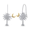Thumbnail Image 1 of Diamond Palm Tree & Moon Dangle Earrings 1/10 ct tw Sterling Silver & 10K Yellow Gold