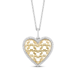 Disney Treasures Mickey Mouse Pattern Diamond Heart Necklace 1/8 ct tw Sterling Silver & 10K Yellow Gold 19"