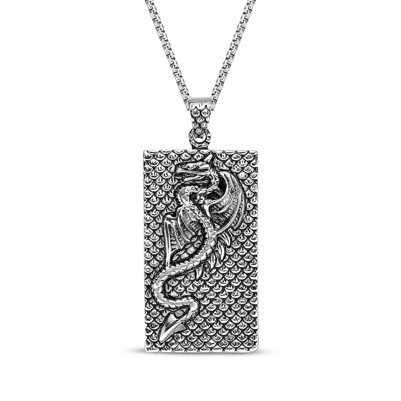 Main Image 1 of Rectangular Dragon Necklace Oxidized Stainless Steel 24&quot;