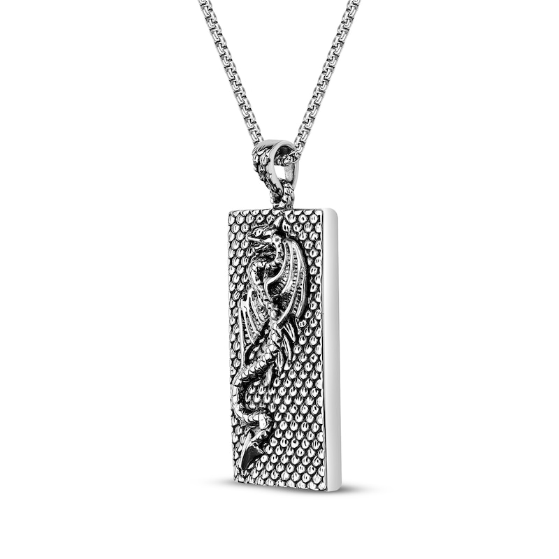 Main Image 2 of Rectangular Dragon Necklace Oxidized Stainless Steel 24&quot;
