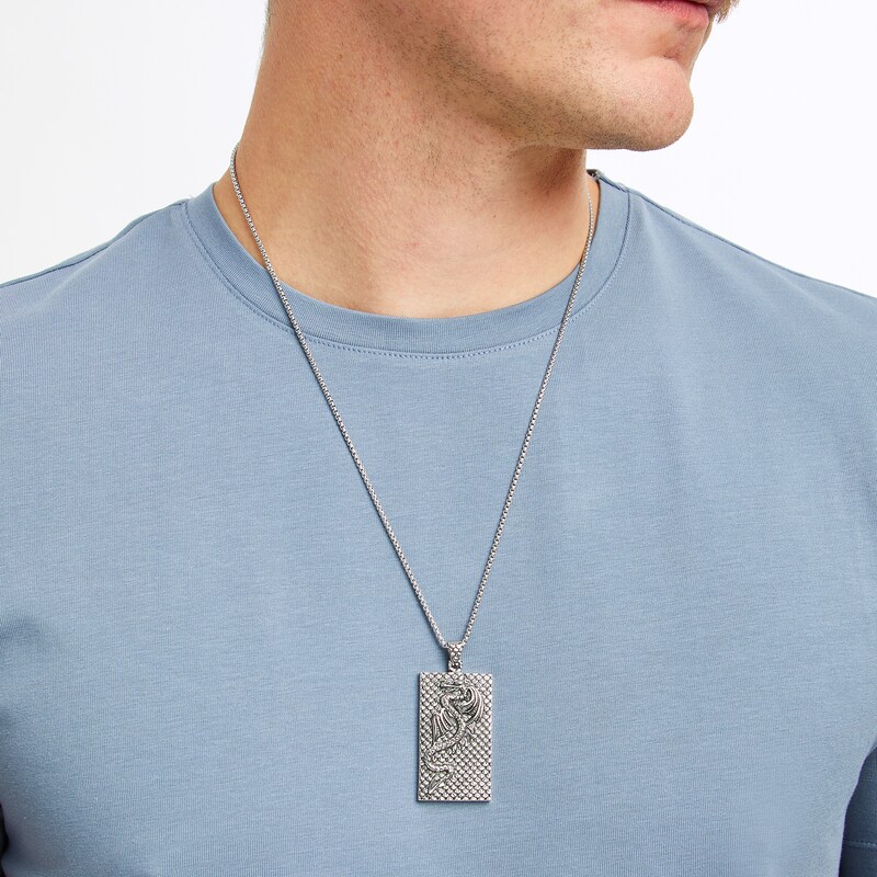 Main Image 6 of Rectangular Dragon Necklace Oxidized Stainless Steel 24&quot;