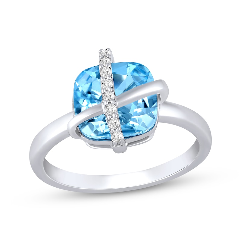 Main Image 1 of Cushion-Cut Sky Blue Topaz & White Lab-Created Sapphire Crisscross Ring Sterling Silver