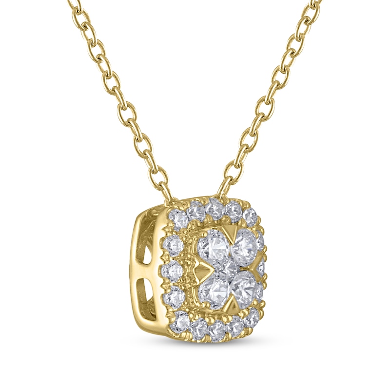 Main Image 2 of THE LEO Diamond Cushion-Shaped Halo Necklace 1/3 ct tw 14K Yellow Gold 19"