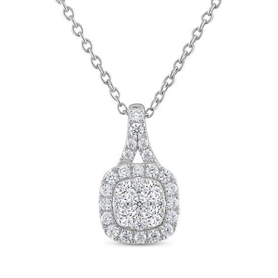 THE LEO Diamond Multi-Stone Cushion-Shaped Necklace 5/8 ct tw 14K White Gold 19"