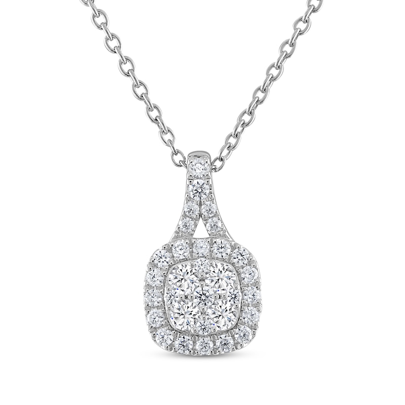 Main Image 1 of THE LEO Diamond Multi-Stone Cushion-Shaped Necklace 5/8 ct tw 14K White Gold 19&quot;