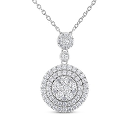 THE LEO Diamond Multi-Stone Double Halo Circle Necklace 1 ct tw 14K White Gold 19"