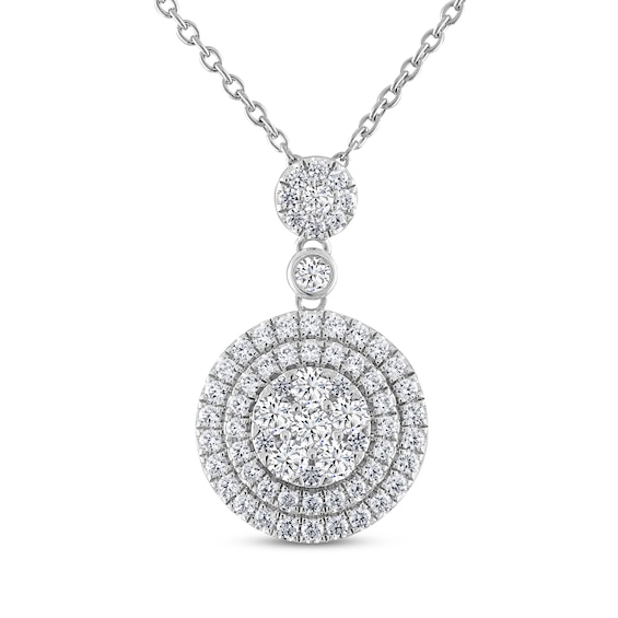 THE LEO Diamond Multi-Stone Double Halo Circle Necklace 1 ct tw 14K White Gold 19"