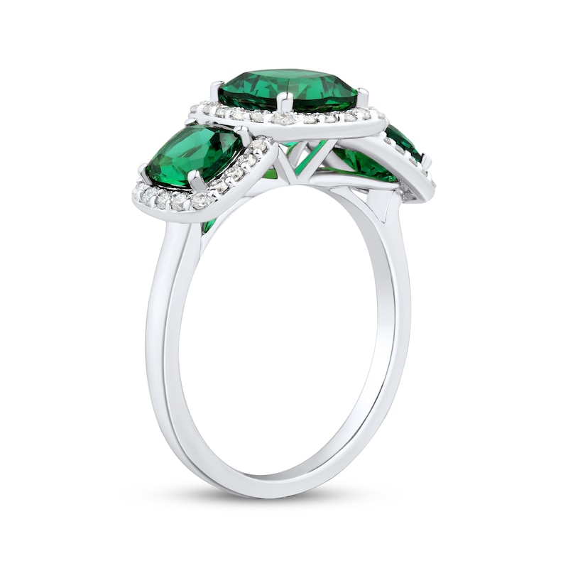 Main Image 2 of Cushion-Cut Lab-Created Emerald & White Lab-Created Sapphire Three-Stone Ring Sterling Silver